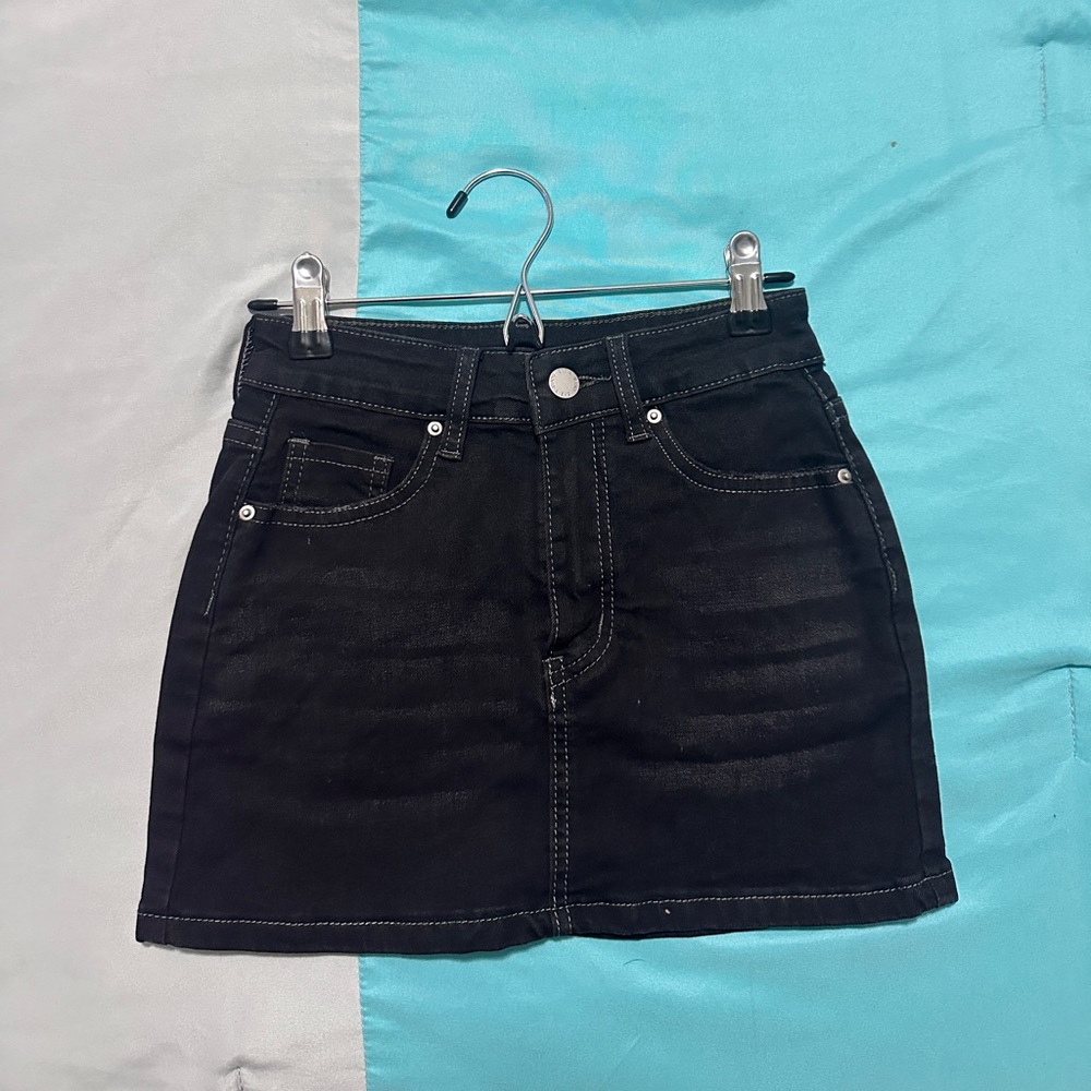 Black Denim Mini Skirt